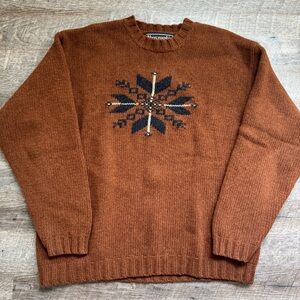 Vintage 90s Abercrombie and Fitch Lambswool Knit Snowflake Grandpa Sweater Large